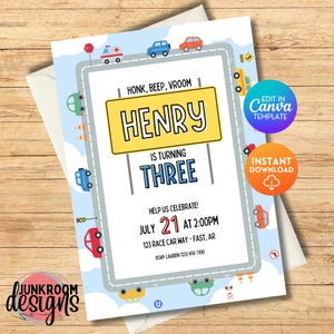Cars Birthday Invitation, Birthday Invite, Birthday Download, Boy Invitation