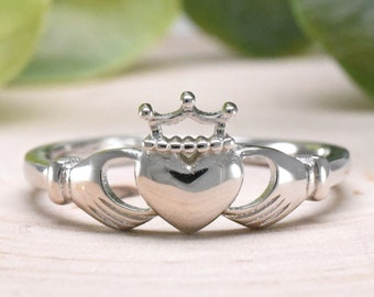 Heart Claddagh with Crown Ring Silver, Heart Claddagh Ring, Tiara Ring, Girls Womens Claddagh Ring, Solid Sterling Silver Claddagh Ring