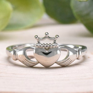 Heart Claddagh with Crown Ring Silver, Heart Claddagh Ring, Tiara Ring, Girls Womens Claddagh Ring, Solid Sterling Silver Claddagh Ring