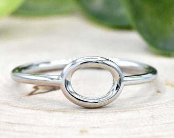 Open Oval Ring, Karma Sterling Silver Ring, Unique Oval Solitaire Fashion Trendy Simple Ring, Minimalist Ring, Karma Ring Womens Girls