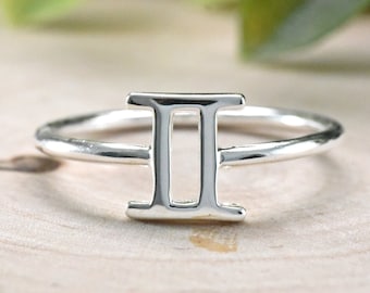 Zodiac Ring, Gemini Ring, Star Signs Ring, Birth Date Ring, Gemini Zodiac Sign Ring, The Twins, Sterling Silver Astrology Ring