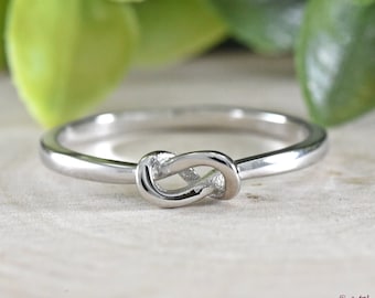 Womens Promise Ring, Womens Wedding Band, Simple Heart Knot Promise Ring for Her, Sterling Silver Love Knot Ring, Dainty