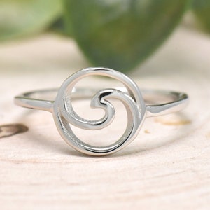 Wave Circle Ring 925 Sterling Silver Dainty Trendy Unique Wave Surfers Ocean Tide Nautical Beach Summer Everyday Band Gift Ideas