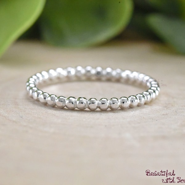 Bead Ball Eternity Ring, Unique Stacking Ring Womens, Stackable Sterling Silver Trendy Dainty Ring, Skinny Thin Ring, Women's Silver Ring