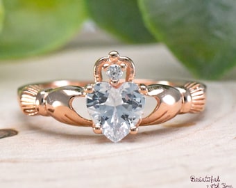 Womens Promise Ring, Claddagh Ring Rose Gold, Womens Wedding Band, Sterling Silver Rose Gold Plated Claddagh Ring, Celtic Irish Promise Ring