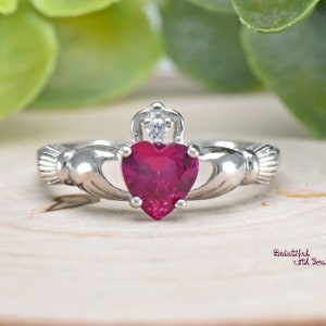 July Birthstone Ruby Cubic Zirconia Claddagh Ring, Claddagh Ring Girls, Girls Irish Claddagh Celtic Promise Ring, Birthday Gift Claddagh