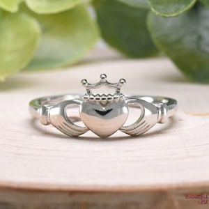 Heart Claddagh with Crown Ring Silver, Solid 925 Sterling Silver Heart Claddagh Ring, Tiara Claddagh Ring, Girls Womens Girl&#39;s Claddagh Ring