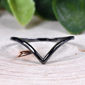 Black Rhodium Silver Wish Bone V Shape Chevron Thumb Ring, Black Silver V Shape Chevron Ring, 925 Sterling Silver Stacking V Shape Midi Ring