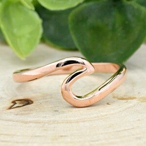 Rose Gold Wave Ring, Sterling Silver Beach Jewelry Wave Ring, Wave Ring Womens, Surfers Oceans Nautical Ring, Minimalism Ocean Wave Ring image 1