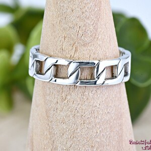 Link Chain Eternity Band, Solid 925 Sterling Silver 6mm Chain Thumb Ring, Womens Chain Eternity Ring, Stackable Statement Ring