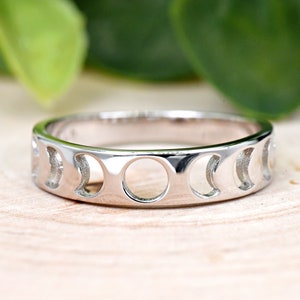 Cut Out Moon Phases Ring, 5mm Sterling Silver Moon Thumb Ring, Unique Womens Moon Ring, 925 Sterling Silver Lunar Phase Ring Band