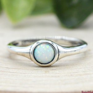 Opal Ring, Womens Opal Silver Ring, Simple Minimalist Silver Opal Ring, Womens Solid 925 Sterling Silver Lab Created Opal Promise Ring