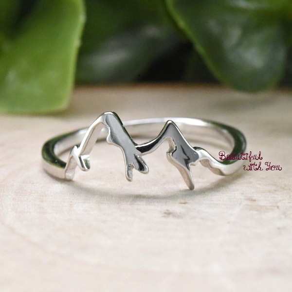 Nature Mountain Range Hiking Ring - 925 Sterling Silver Band, Sizes 4-10 - View #2