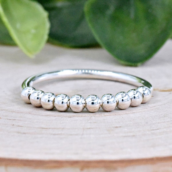 Sterling Silver Beaded Ball Ring, Stacking Bubble Ring, Half Eternity Band, Simple Jewelry, Minimalist