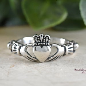 Celtic Claddagh Ring Silver, Silver Claddagh Ring, Simple Claddagh Ring, Irish Celtic Ring, Heart Claddagh Ring, Womens Claddagh Ring Silver image 1