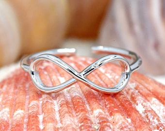 Plain Sterling Silver Infinity Toe Ring, Womens Toe Ring, Adjustable Flexible Open Toe Ring, Midi Sterling Silver Ring, Infinity Ring