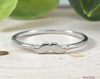 Trendy Mustache Ring, 925 Sterling Silver Dainty Tiny Small Cute Mustache Ring, Fashion Jewelry, Everyday Ring