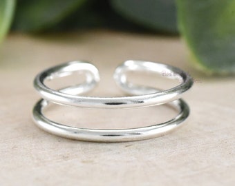 Double Lines Wire Style Adjustable Open Flexible Toe Ring Solid 925 Sterling Silver Dainty Small Trendy Minimal Design