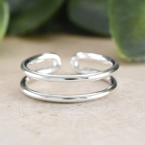 Double Lines Wire Style Adjustable Open Flexible Toe Ring Solid 925 Sterling Silver Dainty Small Trendy Minimal Design