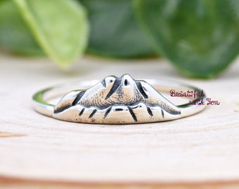Oxidized Silver Vintage Style Mountains Ring | High and Low Mountain Hike Nature Inspired Ring | Womens Sterling Silver Minimalist Ring