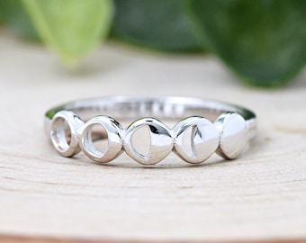 Phases of the Moon Ring, Unique Moon Phase Ring Silver, Solid 925 Sterling Silver Lunar Phases Ring, Ladies Fashion Trendy Ring, Gift