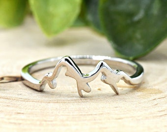 Trendy Fashion Ring Mountain, Mountain Ring, Sterling Silver Womens Mountain Ring, Dainty Minimalism Nature Mountain Range Ring Silver