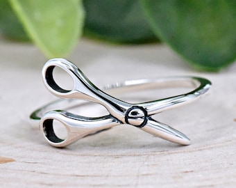 Sterling Silver Scissors Ring, Cutting Instrument Ring, Girls Womens Everyday Simple Ring, Sideways Scissors Ring