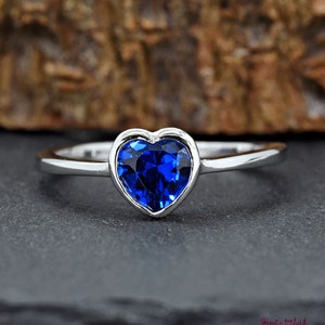 Simulated September Birthstone Blue Sapphire Heart CZ Bezel Set Ring, Daughter Ring, Mom and Baby Ring, Girls Children&#39;s Heart Blue CZ Ring