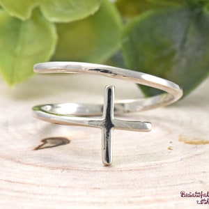 Sideways Cross Open Flexible Adjustable Midi Wraparound Ring 925 Sterling Silver Womens Everyday Dainty Jewelry Gift Ideas Unique Ring
