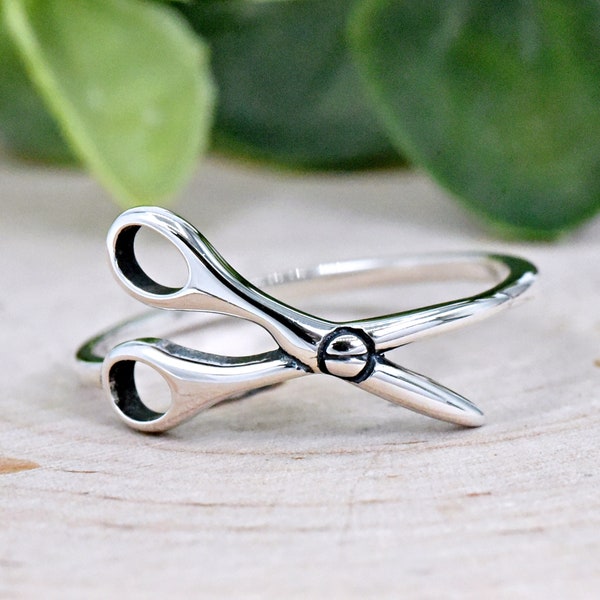 Sterling Silver Scissors Ring, Cutting Instrument Ring, Girls Womens Everyday Simple Ring, Sideways Scissors Ring