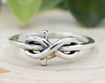 Infinity Twisted Knot CrissCross Ring Sterling Silver Abalone Shell Inlay Gift 