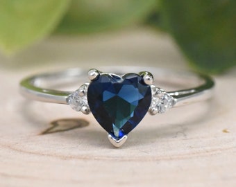 September Birthstone Ring, Simulated Blue Sapphire Cubic Zirconia Birthstone Ring, Kids Girls Womens Birthstone Ring, 925 Sterling Silver