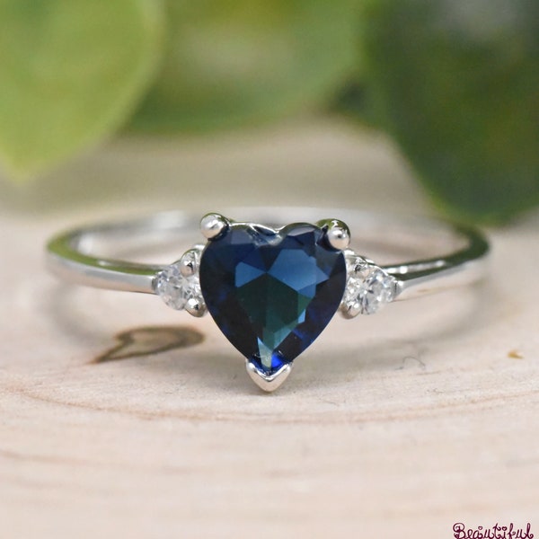 September Birthstone Ring, Simulated Blue Sapphire Cubic Zirconia Birthstone Ring, Kids Girls Womens Birthstone Ring, 925 Sterling Silver