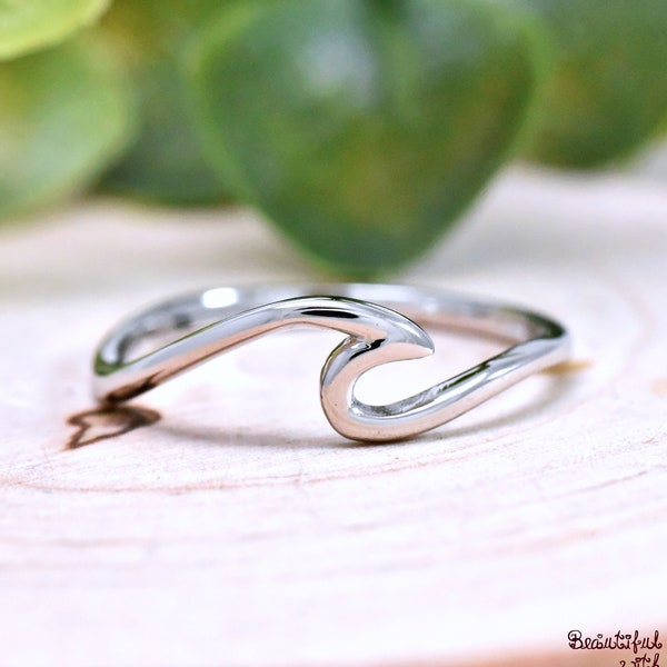 Trendy Wave Ring, Sterling Silver Simple Plain Wave Band, Girls Womens Childrens Wave Nautical Ring, Ocean Wave Thumb Midi Ring
