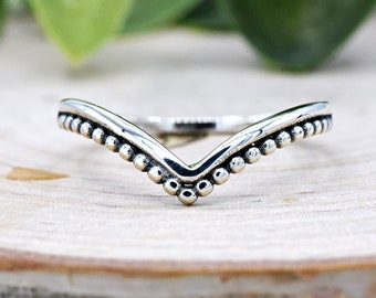Double Layered Plain Bead Wishbone Thumb Ring, Solid 925 Sterling Silver Two Line Layered V Shape Chevron Ring, Midi Thumb V Wishbone Ring
