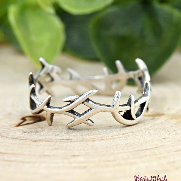 Crown of Thorns Inspired Christians Ring, Solid 925 Sterling Silver Christ Crown Ring, Christ Thorn Crown Ring Silver, Trendy Unique Jewelry