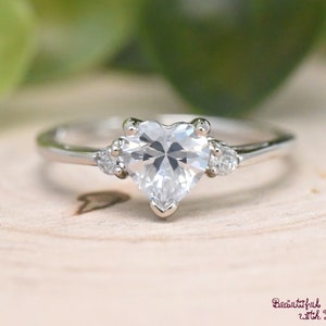 April Birthstone Ring, Simulated Heart Cubic Zirconia Birthstone Ring, Kids Girls Womens Birthstone Ring, 925 Sterling Silver Ring, Heart