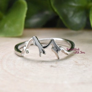 Trendy Fashion Ring Mountain, Mountain Ring, Sterling Silver Womens Mountain Ring, Dainty Minimalism Nature Mountain Range Ring Silver
