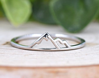 Minimalist Tiny Mountains Solid 925 Sterling Silver Ring, Mountain Thumb Ring, Dainty Mountains Ring, Girls Teens Womens Ring