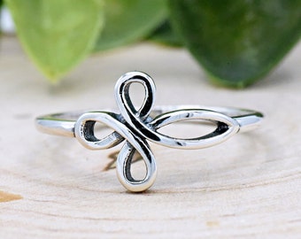 Solid 925 Sterling Silver Celtic Knot Cross Ring, Sideways Wire Cross Loop Ring, Christians Cross Ring, Cross Promise Ring, Womens Ring