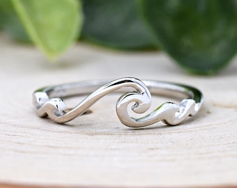 Big & Small Multiple Waves Ring, Ocean Tide Sea Plunging Waves Silver Ring, Nautical Beach Summer Jewelry, Trendy Everyday Silver Ring