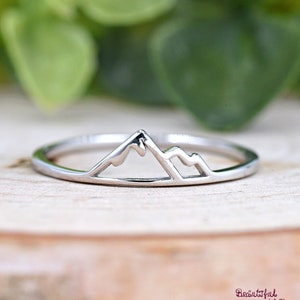 Minimalist Tiny Mountains Solid 925 Sterling Silver Ring, Mountain Thumb Ring, Dainty Mountains Ring, Girls Teens Womens Ring