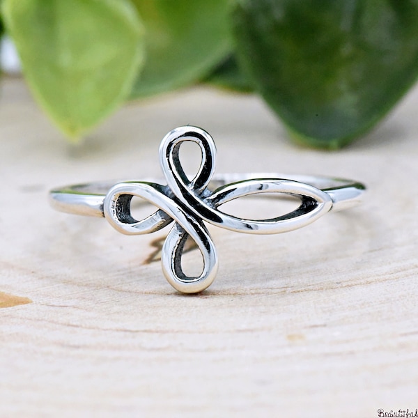 Solid 925 Sterling Silver Celtic Knot Cross Ring, Sideways Wire Cross Loop Ring, Christians Cross Ring, Cross Promise Ring, Womens Ring