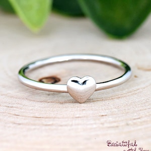 Solitaire Small Heart Silver Ring, High Polished 925 Sterling Silver Heart Ring Girls Womens Childrens, Valentines Gift, Heart Promise Ring