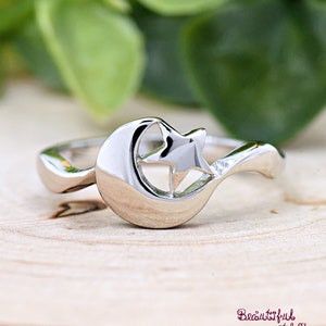Celestial Crescent Moon Star Ring, Sterling Silver Moon Star Ring, Dainty Minimalist Moon Ring, Gift for Her