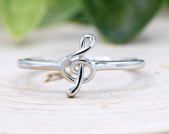 Music Ring, Treble Clef Musicians Ring, Solid 925 Sterling Silver Treble Clef Ring, Music Note Jewelry, Silver Vertical Clef Ring Band