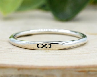 Infinity Sign Symbol Engraved Minimal Engagement Ring, Solid 925 Sterling Silver Infinity Ring, Womens Promise Simple Wedding Ring