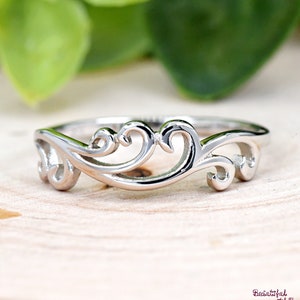 Swirl Waves Ring, Unique Filigree Style Waves Ring, Solid 925 Sterling Silver Womens Ring, Ladies Fashion Ring, Womens Trendy Ring