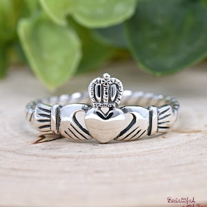 Classic Irish Heart Celtic Claddagh Ring, Dainty 925 Sterling Silver Claddagh Ring, Traditional Irish Celtic Crown Claddagh Rope Ring, Gift