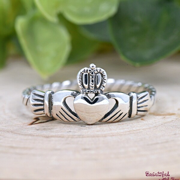 Classic Irish Heart Celtic Claddagh Ring, Dainty 925 Sterling Silver Claddagh Ring, Traditional Irish Celtic Crown Claddagh Rope Ring, Gift